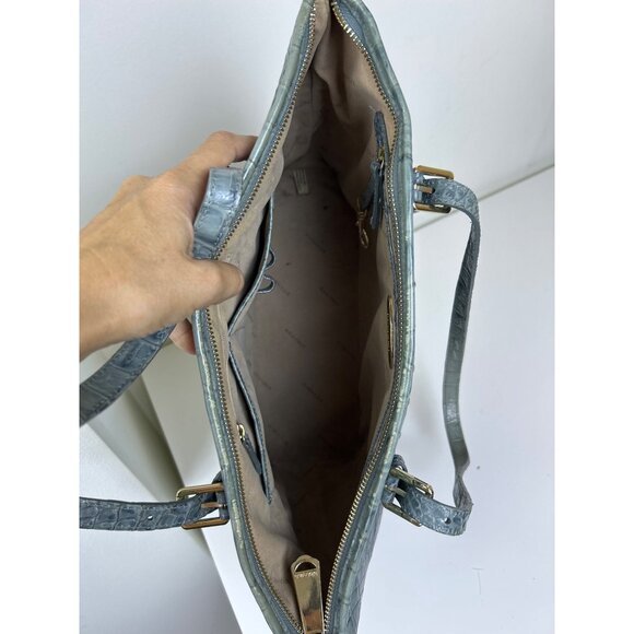 Brahmin Gray- Blue Croc-Embossed Tote - Picture 12 of 16
